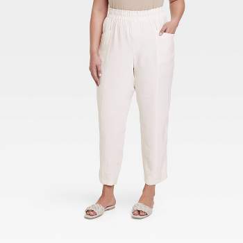 Women's High-Rise Tapered Ankle Pull-On Pants - A New Day™ Cream 4X