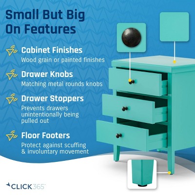 Turquoise Solid Wood 3-Drawer Nightstand with Bronze Knobs