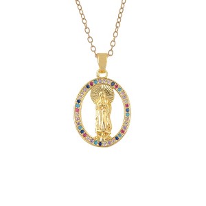 Anna-Kaci Gold Plated Crystal Rhinestone Mary Catholic Necklace Christian Jewelry for Women - 1 of 4