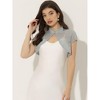 INSPIRE CHIC Women's Lace Stand Collar Pearl Button Short Sleeve Cropped Shrug - 2 of 4