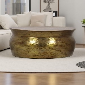 Aluminum Drum Coffee Table with Hammered Finish - 1 of 4