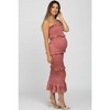 PinkBlush Mauve Satin Smocked Fitted Maternity Midi Dress - 3 of 4