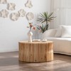 31.5" Fir Wood and MDF Retro Style Cylindrical Coffee Table with Vertical Texture Relief and Sturdy Construction - 4 of 4