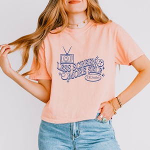 S.W.Smiley Less Screen More Self - Women's Boxy Crop Top Graphic T-Shirt - 1 of 4