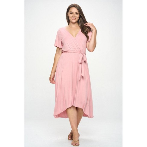 Agnes Orinda Women's Plus Size Tie Waist Short Sleeve Chambray Shirtdress  Pink 3x : Target