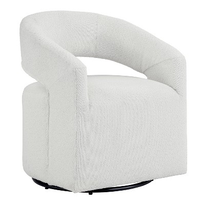 White Boucle Upholstered Swivel Barrel Accent Chair