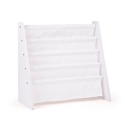 White 4-Tier Kids Book Rack with Fabric Pockets