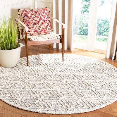 Ivory and Black Hand-Tufted Wool Round Area Rug, 6'