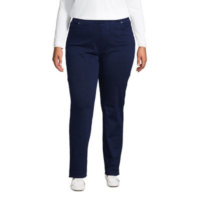 Lands' End Women's Starfish Mid Rise Knit Denim Straight Jeans