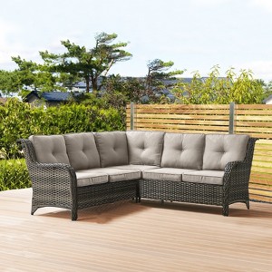 Buenhomino 6-Seater Outdoor Sectional Sofa L Shaped Couch Patio Conversation Furniture Set, Wicker Patio Sectional Sofa for Deck Backyard Sunroom - 1 of 2