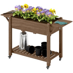 Aghana Digitals Elevated Fir Wood Planter Box with Lockable Wheels, Foldable Side Tables, Bottom - 1 of 4
