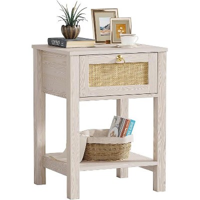 Gerrico 20" Rattan Nightstand Boho End Table with Drawer and Storage Shelf, Farmhouse Cane Accent Bedside Night Stands for Bedroom Small Space Sofa