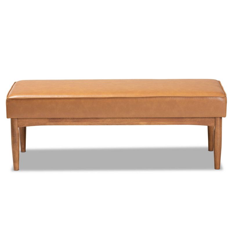Arvid Mid-Century Faux Leather Upholstered Wood Dining Bench Walnut/Brown - Baxton Studio, 3 of 10