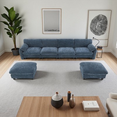 140" Chenille U-Shaped Modular Sectional Sofa with USB & Charger