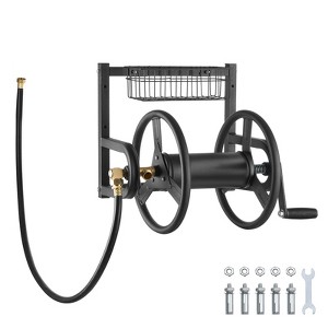 VEVOR Wall Mounted Garden Hose Reel, Holds 125 ft 5/8-inch Hose, Heavy-Duty Water Hose Winder, Space-Saving Design, Black - 1 of 4