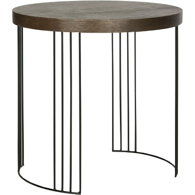 Kelly Round Black and Brown Wood Metal Side Table
