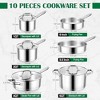 Aoibox 10-Piece Stainless Steel Cookware Set with Tri-Ply Base, Induction Pots and Pans, Includes Frying Pan, Saucepan, Saute Pan, Stockpot, Oven - 2 of 4
