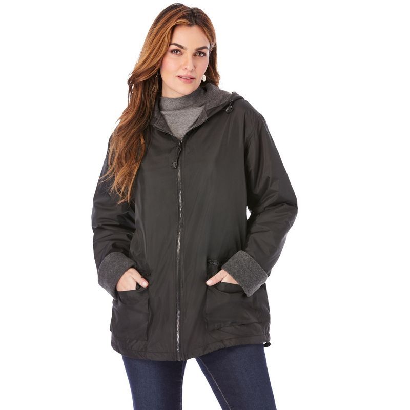 Roaman's Women's Plus Size Hooded All-Weather Jacket Fleece Lining Rain Coat, 1 of 2