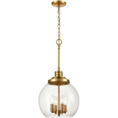 Burnished Brass and Clear Glass 4-Light Globe Pendant