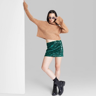 Women&#39;s Sequin Mini Skirt - Wild Fable&#8482; Dark Teal Green XL