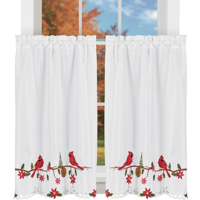 Collections Etc Cardinal & Pine Embroidered Window Curtains 30