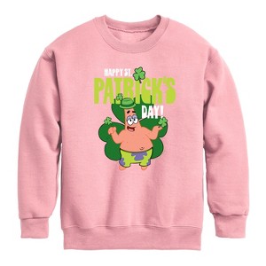 Boys' - SpongeBob Squarepants - Happy St Patricks Day Graphic Long Sleeve Fleece Sweatshirt - 1 of 4