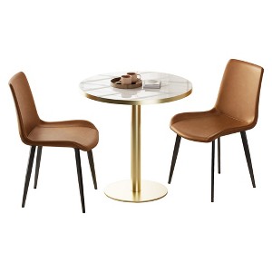 Round Modern Dinning Table 31.5 inches Bistro Table Tulip Table with Faux Marble top,Easy Assemble,Sturdy Metal Frame Diameter With 2 Dining Chairs - 1 of 4
