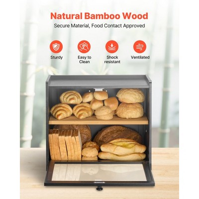 VEVOR Double Layer Bread Box for Kitchen Counter, Large Capacity Bamboo Bread Storage Container, Farmhouse Wooden Breadbox for Homemade Bread, Black — фото 5