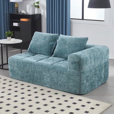 Grungis Chenille Loveseat Sofa with Left Arm & Removable Pillows, Modern Minimalist 2-Seater Sofa for Living Room & Bedroom