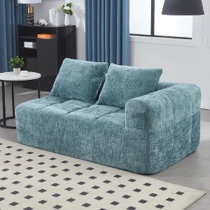 Grungis Chenille Loveseat Sofa with Left Arm & Removable Pillows, Modern Minimalist 2-Seater Sofa for Living Room & Bedroom - 1 of 4