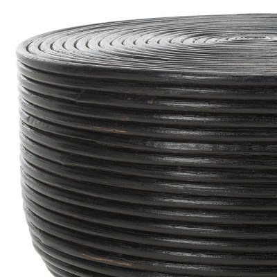Distressed Black Round Rattan Accent Table