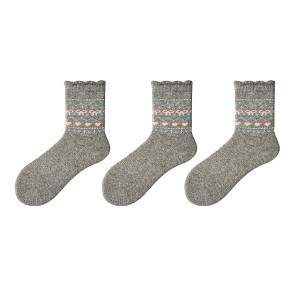 Anna-Kaci Women's 3-Pair Pack Crew Socks with Heart and Bow Pattern Knit Design Perfect for Gifting and Everyday Wear - 1 of 4