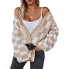 Women's Casual Loose Knit Cardigan Lantern Sleeve Plaid Sweater - image 2 of 4