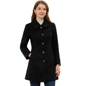 Allegra K Women's Collar Long Sleeve Single Breasted Winter Long Coat - 1 of 4