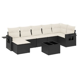 vidaXL 7 Piece Patio Sofa Set with Cushions Poly Rattan - Black and Cream Without Table - 1 of 4