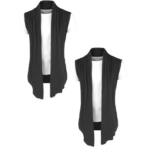 Lars Amadeus Men's Open Front Asymetric Hem Sleeveless Cardigan Vest 2 Packs - 1 of 4