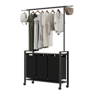2/3 Section Laundry Hamper with Hanging Bar, Heavy Duty Rolling Basket Organizer with Storage Shelf and Lockable Wheels - 1 of 4