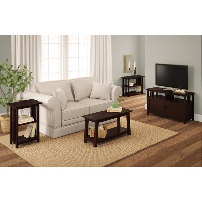 Espresso Cherry Wood Small 2-Shelf End Table