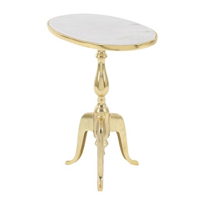 Elegant Round Gray Stone Top End Table with Gold Metal Base