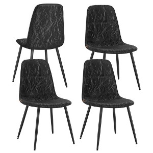 Set of 4 Dining Chairs, Metal Frame with Adjustable Feet, Chenille Fabric & Synthetic Leather Upholstery, Easy to Clean - 1 of 4