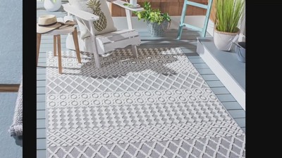 Ivory Geometric Easy-Care Synthetic Round Rug, 53"