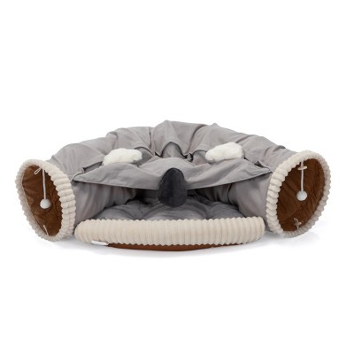 Cat Tunnel Bed with Hanging Toys and Cushioned Nest Collapsible,Indoor Cat Play Tunnel with Zipper Connection - LAOTIES