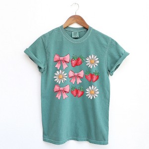 Simply Sage Market Women's Coquette Strawberry Floral Short Sleeve Garment Dyed Tee - 1 of 4