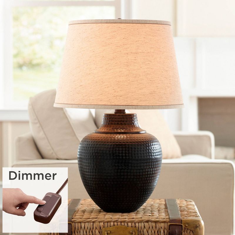 Barnes and Ivy Brighton Rustic Farmhouse Table Lamp 27 1/4" Tall Bronze Metal with Table Top Dimmer Beige Fabric Drum for Bedroom Living Room Bedside, 2 of 8