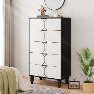 Jojoka Wooden 5 Drawer Dresser with Retro Style and Smooth Slides, Vertical Storage Chest for Closet or Hallway - 1 of 4
