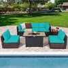 Tangkula 7PCS Patio Rattan Furniture Set Fire Pit Table Cover Cushion - 2 of 4