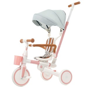 BABYYER 7 in 1 Baby Tricycle, Folding Kids Trike with Adjustable Pedals and Removable Canopy, Portable Toddler Bike for 18-72 Months - 1 of 4