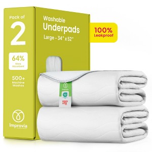 IMPROVIA® Washable Underpads 34”x52”, Heavy Absorbency Waterproof Incontinence Pads for Kids, Adults & Pets – Protects Bed, Couch, Sofa & Floor - 1 of 4