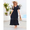 Womens 2025 Summer Lace Lotus Leaf Short Sleeve Maxi Dress V Neck Long Flowy Dresses - 2 of 4
