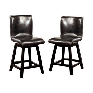 Set of 2 Bronswood Curved Body Swivel Counter Height Barstools Black: Upholstered Faux Leather, Wood Frame - HOMES: Inside + Out - 1 of 3